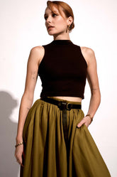 Flared Midi Skirt-Green